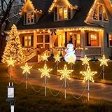 Brightown Pathway Lights Outdoor Christmas Decorations, Set of 10 Large Waterproof Stake Decorative Light for Outside Sidewalk Yard Lawn Path Walkway Driveway Marker Stake, Warm White