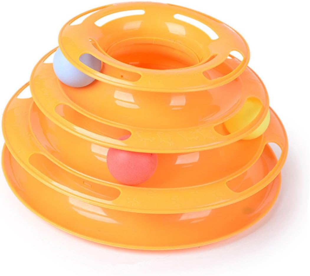Luxshiny Interactive Three Cat Tray with Crazy Play Ball Indoor Pet Entertainment for Healthy Teeth and Gums Yellow