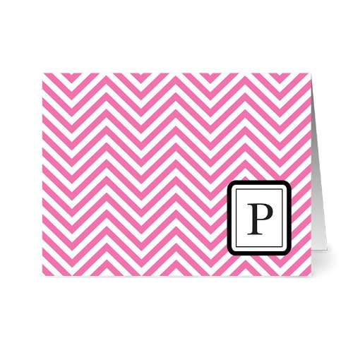 Note Card Café Monogram Bubblegum ‘P’ Letter Cards | Grey Envelopes | 24 Pack | Blank Inside, Glossy Finish | Modern Chevron Design |Bulk Set | Stationery, Personalized Greeting, Thank You