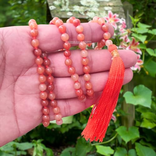 Image of Apnisanskriti Premium Red Aventurine Stone Mala for Men and Women (6mm, AAA Quality, Lab Certified, 108+1) - Natural Stone Beads Mala - Pack of 1