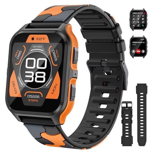 UHOOFIT Reloj Inteligente Hombre Mujer con Llamadas, Actividad Fitness 1.83'' Smartwatch Militar con Podómetro Sueño de Asistente de Voz,SpO2,con 100+ Deportes Modos de Compatible para Android iOS