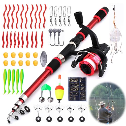 HIULLEN Set de Pesca para Niños, 1.8m Caña de Pescar para Niños con Señuelos, Ganchos, Línea,Juego de Pesca para Niños para Niños de 3 a 10 Años