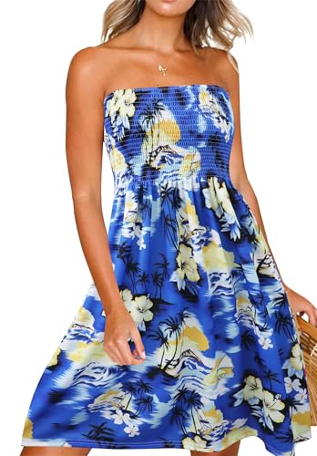 Image of Zyyfly Tube Top Dress Women Summer Beach Coverup Stretch Smocked Strapless Dress