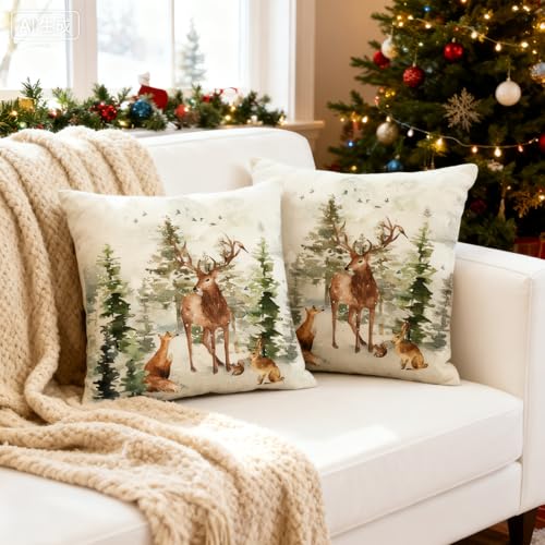 Ruryxel Weihnachten Kissenbezu, 45x45cm Leinen Kissenhüllen,...