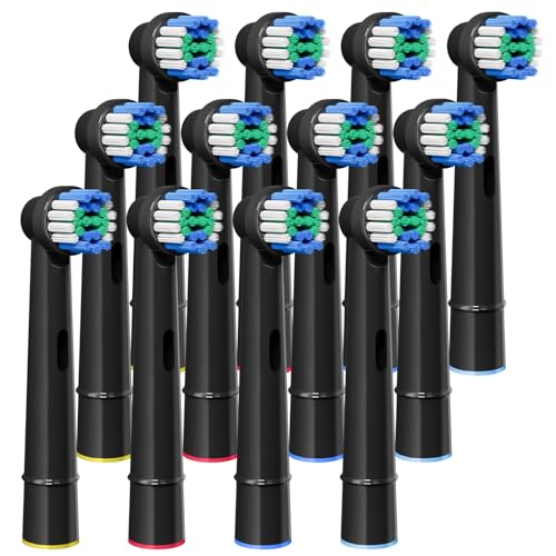 GENKENT 12 Pcs Replacement Brush Heads Compatible with Oral B Braun Electric Toothbrush Heads Black