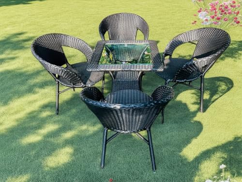 Image of India Outdoor Indoor Patio Set Bistro Set Wicker Chair Patio Set for Living Room Dining Room Lawn Balcony Outdoor Garden Chair Set with Glass Table