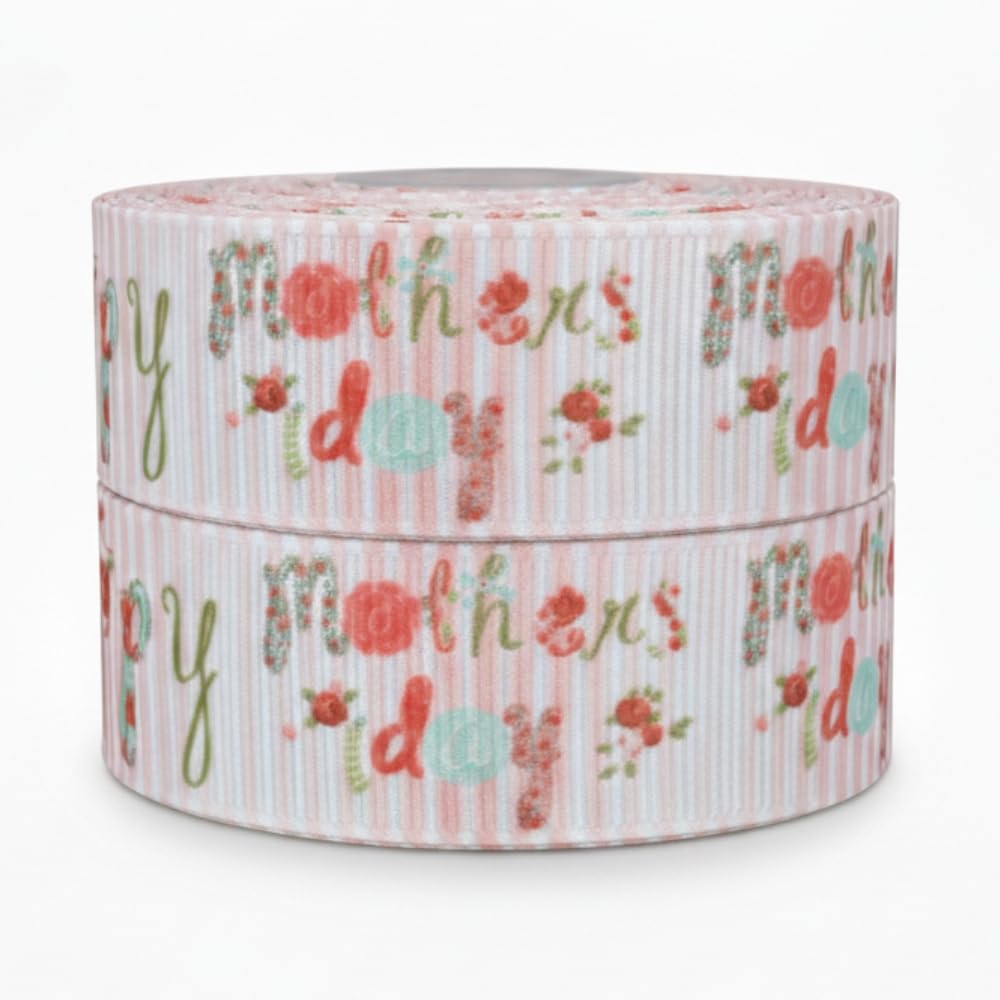 Happy Mother’s Day Grosgrain Ribbon – 2m x 22mm Decorative Craft Ribbon for Gift Wrapping, Cake Decorating, Cards & DIY Crafts