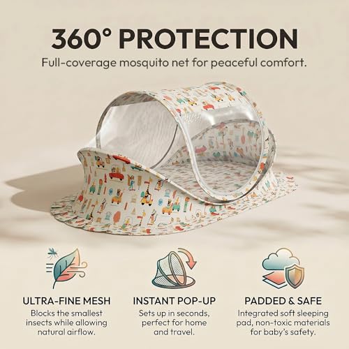Image of StarAndDaisy Baby Mosquito net for Baby 0-12 Months with Mattress & Head Pillow for Infants, Toddlers,Baby, Breathable mesh-Mosquito Net (City Print)