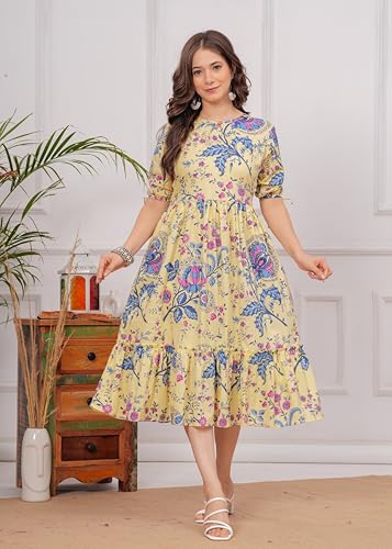 Image of Kuruti B Sheets Women's Cotton Floral Printed Regular Fit Anarkali Kurta for Women