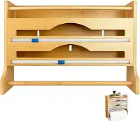 Suporte Organizador de Parede Bambu para Cozinha com Cortador Embutido | Porta Papel Toalha, Alumínio, PVC | Prateleira para Temperos | Ideal para Organização Doméstica