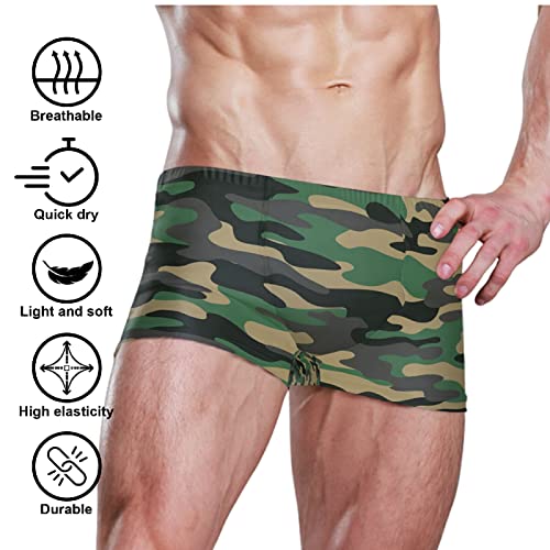 Dallonan Square Leg Swim Brief Camouflage Textured Abstract Jungle Camo Athletic Quick Dry Bathing Suit For Men 3Xl #TOP1