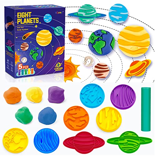 VConejo Color Dough Sets for Kids Ages 2-4, Planets Theme Color Dough Tool Set for Kids Ages 4-8, Color Dough Accessories Toys for Ages 5-7 Boys Girls