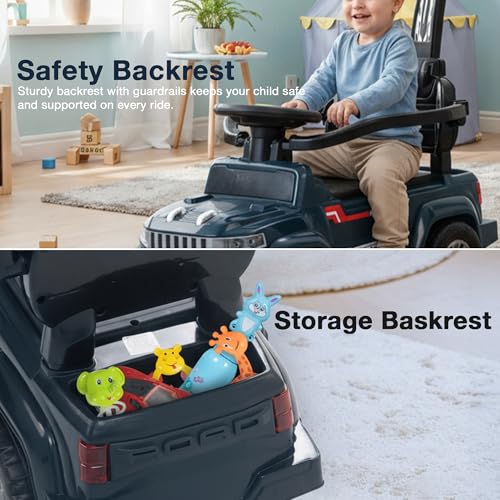 Image of Baybee Speedy Pro Ride on Cars for Kids | Portable Baby Push Rideons with Parental Handle & Safety Guardrail | Kids Car with LED Lights, Music & Backrest | Ride on Car for Baby 1-3 Years (Dark Blue)
