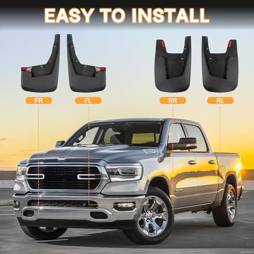 Image of Mud Flaps Mud Guards Replacement for 2019-2024 Dodge Ram 1500 Without OEM Fender Flares Accessories Front Mudflap and Rear Mudguard No Drilling Required 4pc Set