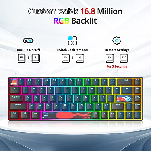 Image of 65 Percent Mechanical Gaming Keyboard 68 Keys RGB Gaming Keyboard with Red Switch Wired Keyboard for Windows PS4 /5 Xbox Gamers(68 Monster)