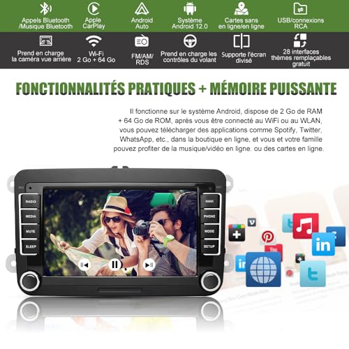 Autoradio Android Golf 5 6 Passat Polo Seat Skoda avec écran tactile 7 pouces - 2
