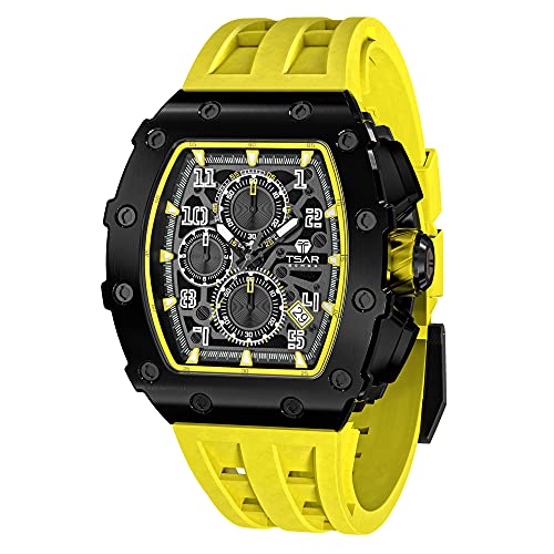 Image of TSAR BOMBA Mens Luxury Watch Watches for Men 50M Waterproof Japanese Quartz Movement Tonneau Stainless Steel Case Sapphire Glass with Chronograph Date Function Cool Unique Fashion Gift