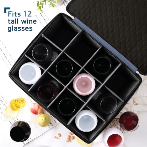Image of Hearth & Harbor Wine Glass Storage Box with Dividers, Stemware Storage