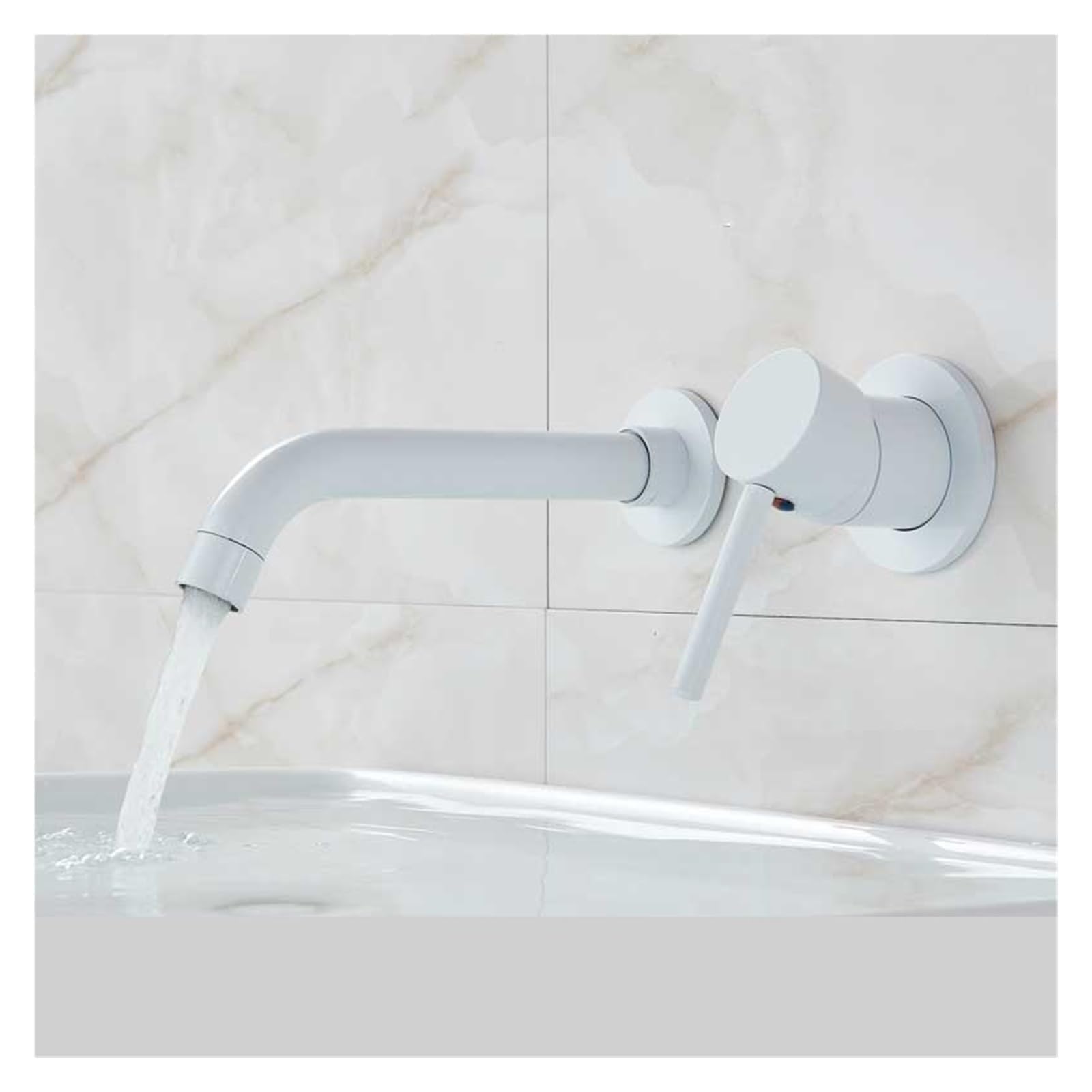 Zqfhsx White Antique Brass Basin Faucet Single Handle Wall Mount Bathroom Sink Mixer 2 Hole Lavatory Crane Faucet(Brushed Golden)