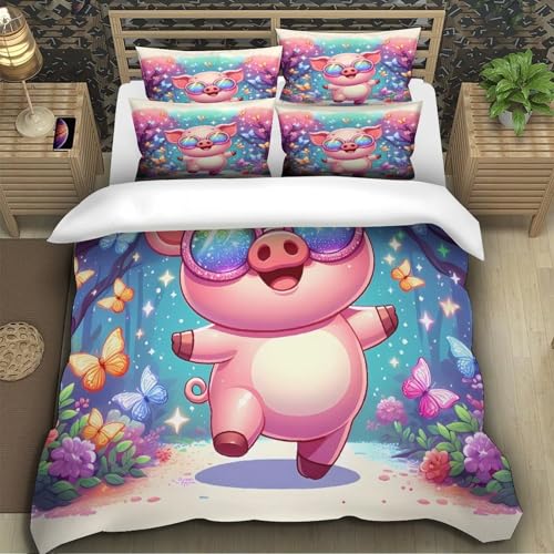 Housse de couette chaton mignon parure de lit 200x200 microfibre 3D