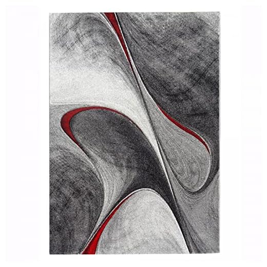 1A2T - Tapis Salon Moderne Design 120 x 170 cm - Tapis Salon Rouge Gris Noir - Tapis Vague à Poils Ras Rectangulaire idéal pour Le Salon, 1938