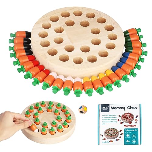 Memory Schach Holz Kinder, Montessori Spielzeug ab 4 Jahre, Karotten GedäChtnis Schach Lernspielzeug Memory-Spiel Lernspielzeug Schachbrett Holz für Mädchen Jungen (Karotten)