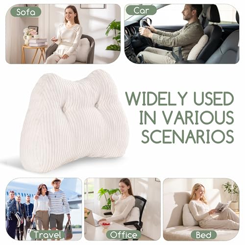 Lumbar Support Pillow for Recliner Chair/Accent Chair/Couch/Office Chair, Tufted Corduroy Back Support Cushion for Elderly, M-Shaped Recliner Cushions for Back Rest, Pain Relief, Reading, Beige by HIGOGOGO - Used condition - Image 4