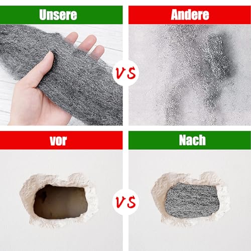 SelfTek 3 Stück Stahlwolle Gegen Mäuse 15m mit Arbeitshandschuhen, Schere Fein Gegen Nagetiere Steel Wool Stahlwolle für Löcher und Wand Risse von Haus, Garten und für Reinigen und Polieren (00)