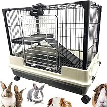Large Multi-Level Indoor/Outdoor Small Animal Pet Cage for Guinea Pig Ferret Chinchilla Cat Playpen Rabbit Hutch Solid Platform Ramp Leakproof Litter Washable Tray Large Access Doors Lockable Casters