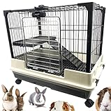 Large Multi-Level Indoor Small Animal Pet Cage for Guinea Pig Ferret Chinchilla Cat Playpen Rabbit Hutch with Solid Platform & Ramp, Leakproof Litter Tray, 2 Large Access Doors Lockable Casters