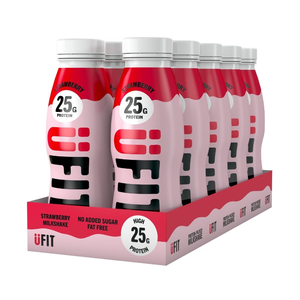 UFIT High 25g Protein Shake - Strawberry Flavour- Fat Free - No Added Sugar – Ready to Drink - 10 x 330ml (Packaging May Vary)