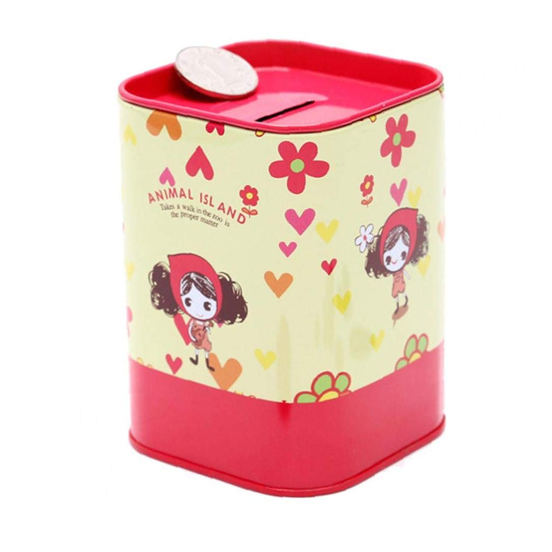 Hotaden Cartoon Money Boxes Piggy Bank Square Money Boxes Tinplate Box Money Saving Pot Coin Box Storage Tank Gift