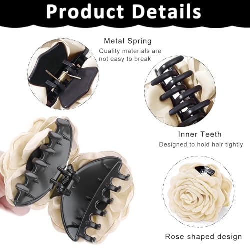 Image of PALAY 2Pcs Rose Hair Claw Clips for Women Large 3.5 In Flower Claw Clip Hawaiian Fashion Blooming Rose Claw Clips Aesthetic Hair Clip - Black & White