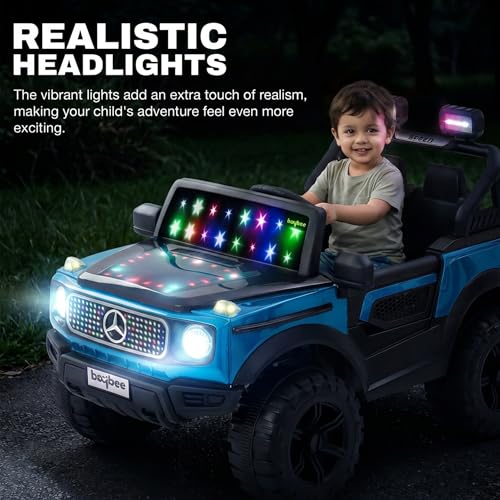 Image of Baybee Benzie Pro Battery Operated Jeep for Kids | Baby Ride on Electric Car with Parental Control, RGB Lights & Music | Rechargeable Big Battery Car for Kids 2 to 6 Years (Metallic Blue)