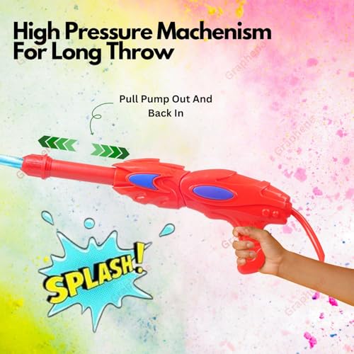 Image of GRAPHENE 8L Red Holi Pichkari Water Gun Back Holding Water Tank Pichkari for Kids High Pressure &100 Balloons Water Spray Pistol Gun Summer Fun Boy Girl