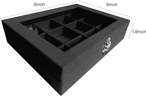 Miniatura 3 de Jemjosh Tapa de acrílico transparente, 12 rejillas, bandeja de terciopelo para joyería, apilable, almacenamiento de aretes, collares, anillos,