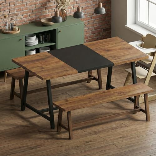 Image of Klaxon Foldable Dining Table [6] Seater with Metal Legs, Space-Saving Convertible Table, Engineered Wood, Home Dining Room (AW & Black, Kryo) (FD & Black)