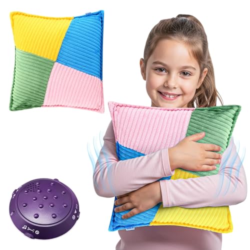 Image of Special Supplies Vibrating Pillow Sensory Pressure Activated for Kids and Adults, 12 inch Plush Minky Soft Cover, Textured Therapy Stimulation Bumps (Ribbed Multiple Colors)