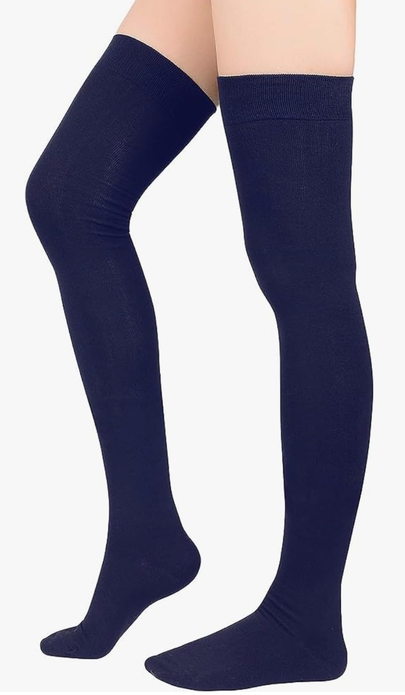 MUKHAKSH (Pack of 1 Pair = 2 Stockings Girls Cotton Navy Blue Stocking Thigh High Long Over The Knee Navy Blue Socks - Image 3 thumbnail
