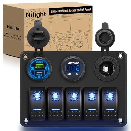 Nilight 5 Gang Multi Function Rocker Switch Panel Pre-Wired
