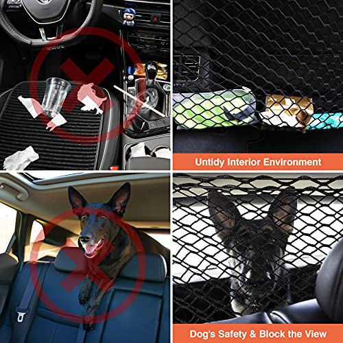 CiuGear Auto Schutznetz Barriere Trennnetz, Tragbares Doppelschicht Auto Sicherheitsnetz, Universal Haustier Trenngitter Einstellbar Oxford Stoff Hunde Netz für Auto ​, 120x85cm