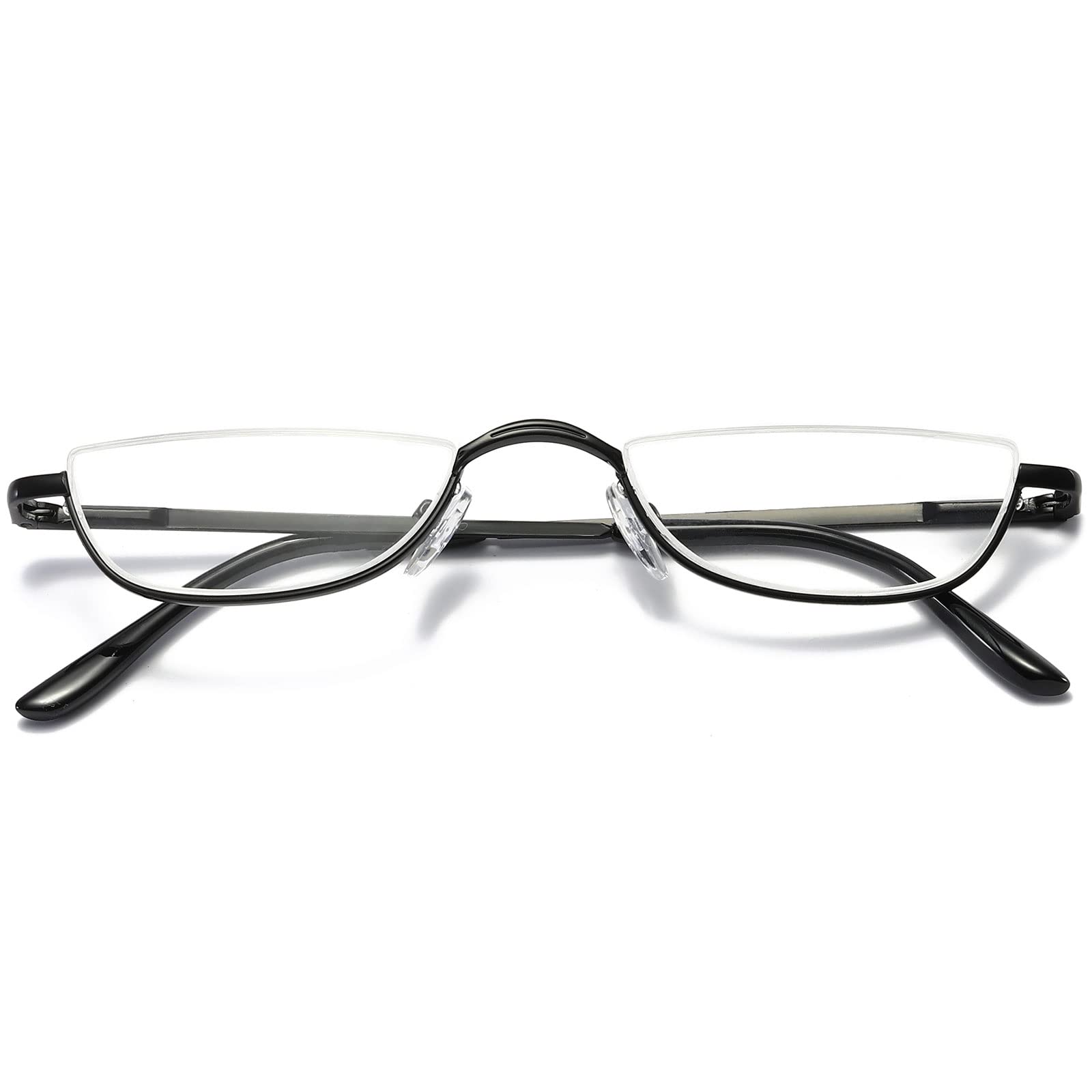 KOOSUFA Lunettes de lecture semi-rondes en métal - Pour homme et femme - Charnière à ressort - Demi-ronde - Cadre en métal - Aide à la lecture - Avec épaisseur 1.0 1.25 1.5 1.75 2.0 2.25 2.5 2.75 3.0