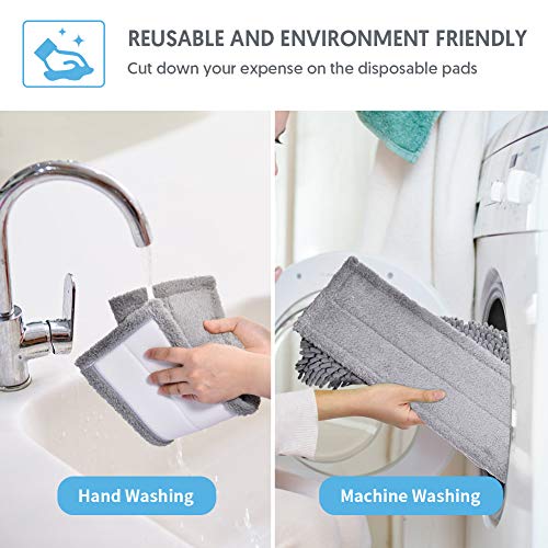 MANGOTIME Microfibre Flat Floor Mop for Home Commercial Hardwood Laminate Vinyl Ceramic Tile Wood Floor Cleaning Mop with 4 Washable Chenille & Microfibre Refill Pads and Aluminum Plate (Grey)