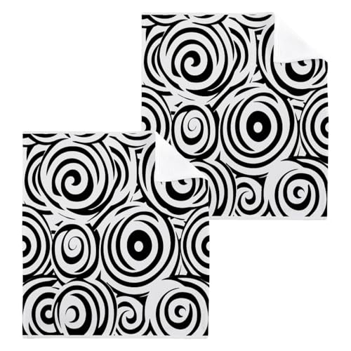 ALAZA Wash Cloth Set 100% Cotton Fingertip Towels Face Cloths Sets Circles Line Highly Absorbent Soft Feel Set of 2