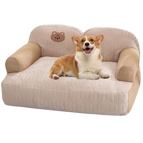 ペットソファー ペットベッド ペットハウス 猫 犬 ペットベッド ひんやり 高反発 ふわふわ 取り外せるカバー 滑り止め アイスシルク 猫 小型犬 中型犬 クッション (M:55*40cm,ブラウン)