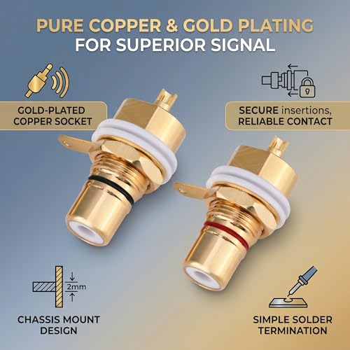Zerone 2 Pcs Terminal de Audio RCA Dorado miniatura 5