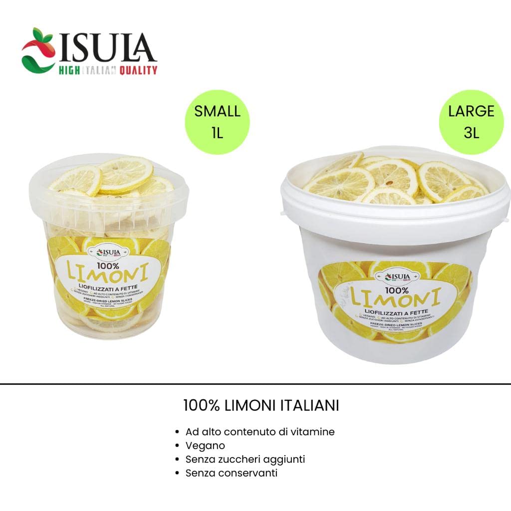 Limones frescos liofilizados 100% italianos - limones para coctelería profesional - paquete grande de 3 litros - frutos secos - sin azúcar añadido - 130 rodajas aproximadamente