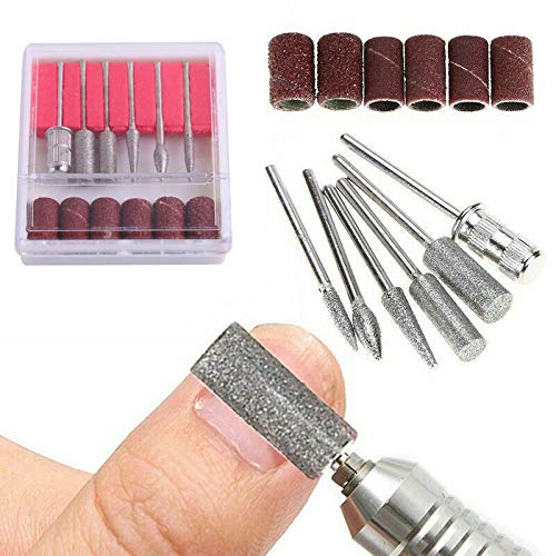 12Pcs Nail Drill Bits Set 6Pcs Drill Bits + 6Pcs Sandpaper Circle Manicure Pedicure Removing Acrylic Gel Nail Art Kit Home Salon Use