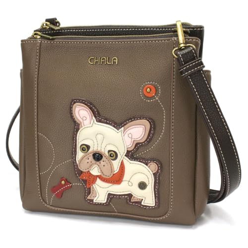 CHALA RFID Protected Vegan Leather Merry Messenger Bag (French Bulldog - Brown)