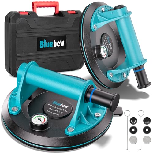 8 inch Suction Cups - 2 Pack 880lbs Heavy Duty Glass Suction Cups for Glass, Powerful Industrial Tile Suction Cup Tool for Lifting Glass, Tile, Granite, Includes Carrying Case